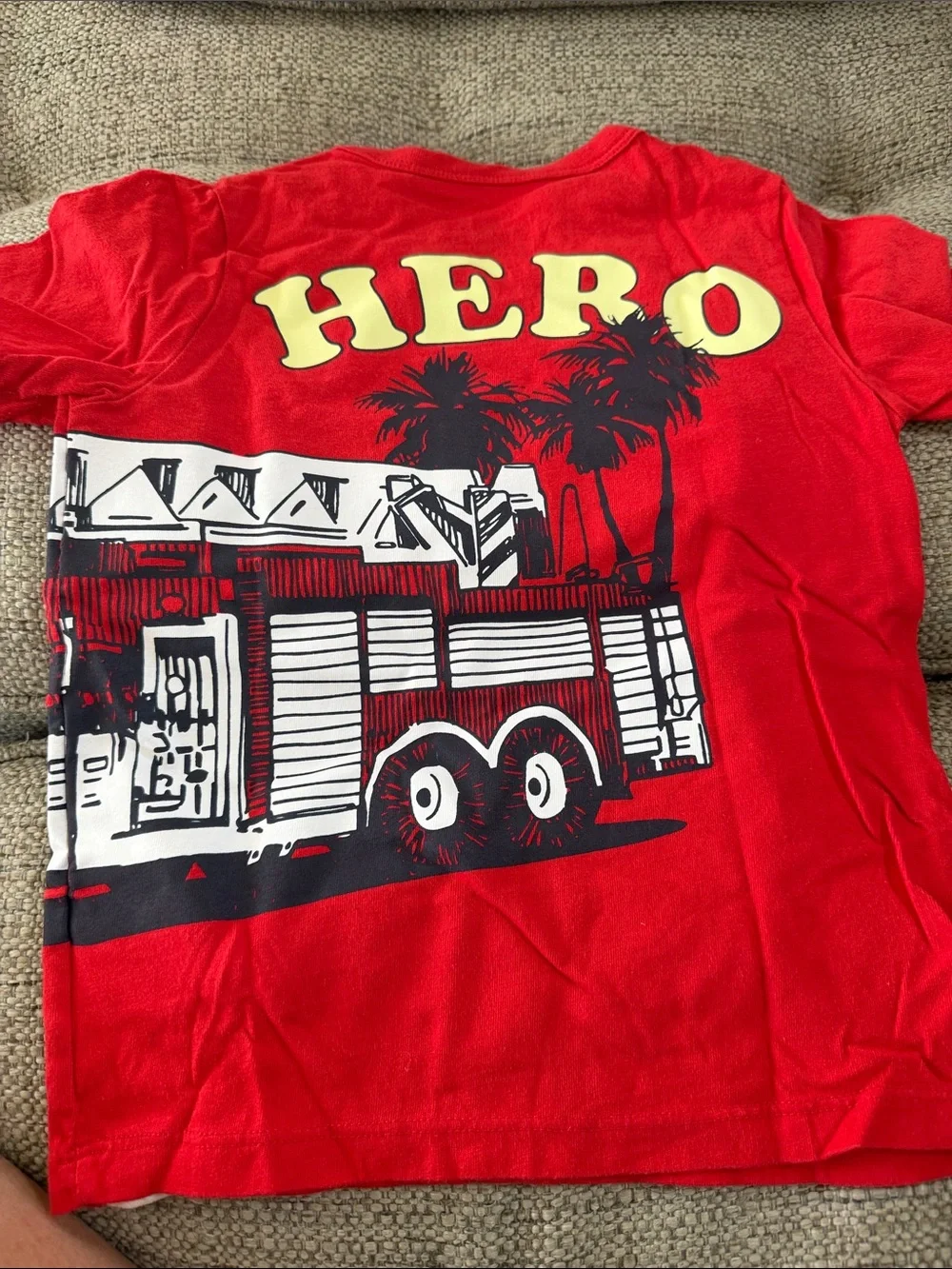 GAP Red Fire Truck Graphic Tee with Yellow Sun Accent 4t